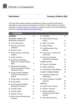 Daily Report Tuesday, 24 March 2020 CONTENTS