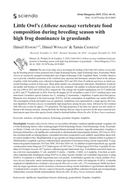 Little Owl's (Athene Noctua) Vertebrate Food Composition During Breeding