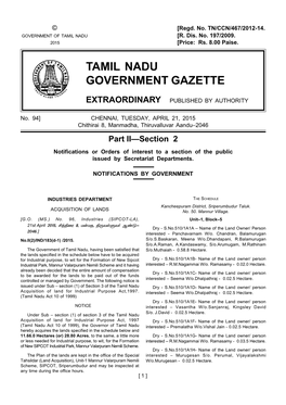 Tamil Nadu Government Gazette Extraordinary