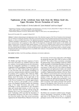 Taphonomy of the Vertebrate Bone Beds from the Klūnas Fossil Site, Upper Devonian Tērvete Formation of Latvia