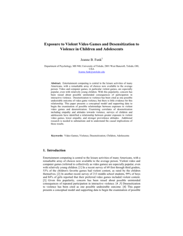 Exposure to Violent Video Games and Desensitization to Violence in Children and Adolescents