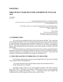 First Human Made Reactor and Birth of Nuclear Age