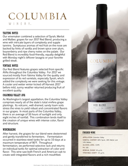 Tasting Notes Vintage Notes Columbia Valley Ava