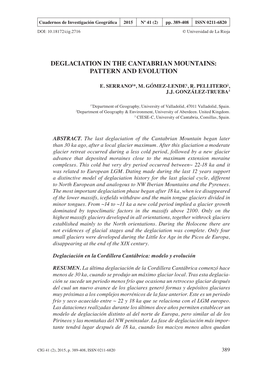 Deglaciation in the Cantabrian Mountains: Pattern and Evolution