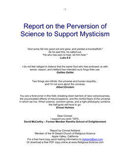 Report on the Perversion of Science to Support Mysticism