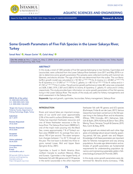 Some Growth Parameters of Five Fish Species in the Lower Sakarya River, Turkey