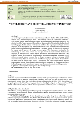 Vowel Height and Register Assignment in Katuic