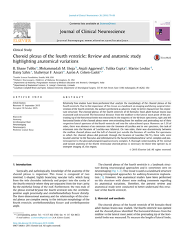 Choroid Plexus of the Fourth Ventricle: Review and Anatomic Study Highlighting Anatomical Variations