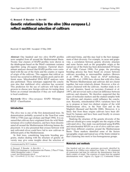 Genetic Relationships in the Olive (Olea Europaea L.) Reflect Multilocal Selection of Cultivars