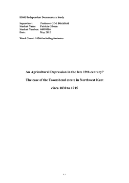 An Agricultural Depression in the Late 19Th Century?