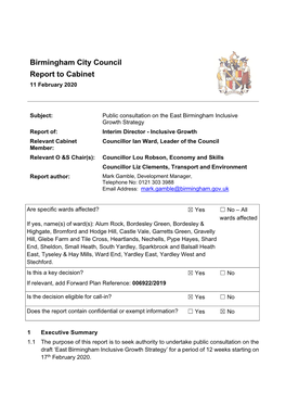 Public Consultation on East Birmingham Inclusive Growth Strategy