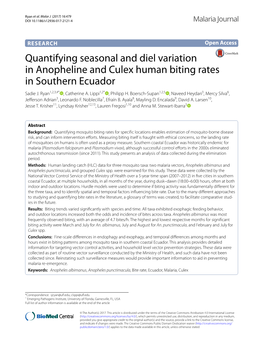 Quantifying Seasonal and Diel Variation in Anopheline and Culex Human Biting Rates in Southern Ecuador Sadie J