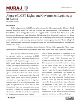 Abuse of LGBT Rights and Government Legitimacy in Russia by Mitchell Walstad