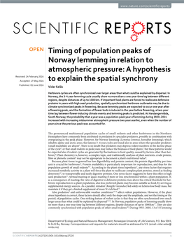 Timing of Population Peaks of Norway Lemming in Relation