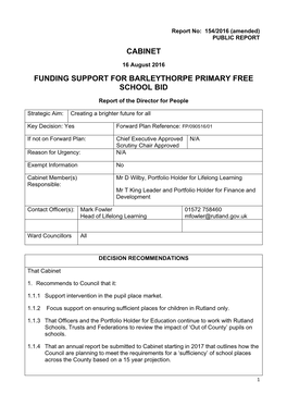 Cabinet Funding Support for Barleythorpe Primary