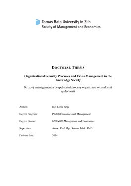 Organizational Security Processes and Crisis Management in the Knowledge Society