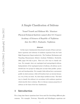 A Simple Classification of Solitons Arxiv:1206.1294V2 [Math-Ph]