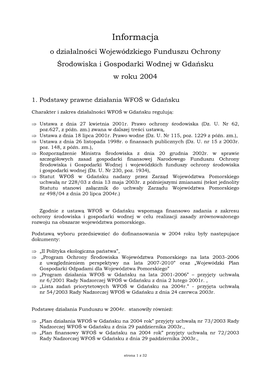 Informacja O Działalności WFOŚ W Gdańsku W 2004 Roku