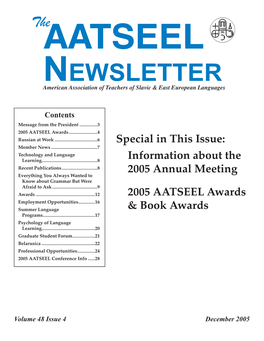 NEWSLETTER American Association of Teachers of Slavic & East European Languages