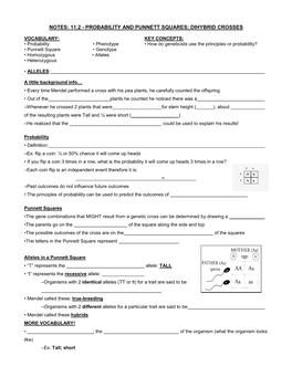 10-1 Probability and Punnett Squares; Dihybrid Crosses