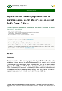 Abyssal Fauna of the UK-1 Polymetallic Nodule Exploration Area, Clarion-Clipperton Zone, Central Pacific Ocean: Cnidaria