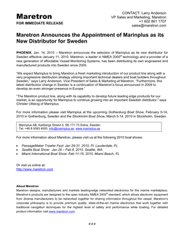 Maretron Announces the Appointment of Marinplus As Its New Distributor for Sweden