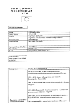 Curriculum Segretario Comunale