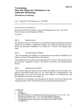 Verordnung Über Den Schutz Der Flachmoore Von Nationaler Bedeutung 451.33