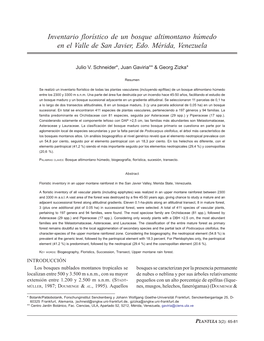 Inventario Florístico De Un Bosque Altimontano Húmedo En El Valle De San Javier, Edo