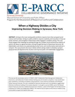 When a Highway Divides a City Improving Decision Making in Syracuse New York Case