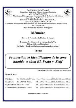 Mémoire Prospection Et Identification De La Zone Humide « Chott EL Frain » Sétif