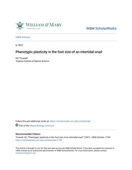 Phenotypic Plasticity in the Foot Size of an Intertidal Snail