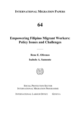 Empowering Filipino Migrant Workers: Policy Issues and Challenges