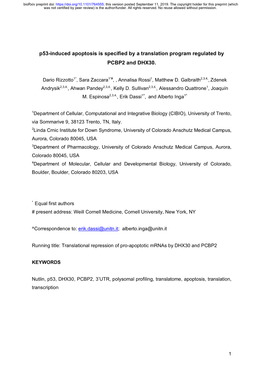 P53-Induced Apoptosis Is Specified by a Translation Program Regulated by PCBP2 and DHX30