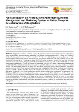 An Investigation on Reproductive Performance, Health Management and Marketing System of Native Sheep in Selected Areas of Bangladesh
