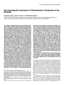 Cell-Type-Specific Expression of Catecholamine Transporters in the Rat Brain