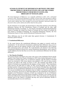 Statement of Differences Between the Free Presbyterian Church of Scotland and the Other Presbyterian Churches in Scotland, Brought up to Date (2019)