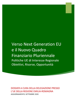 Verso Next Generation EU E Il Nuovo Quadro Finanziario Pluriennale Politiche UE Di Interesse Regionale Obiettivi, Risorse, Opportunità