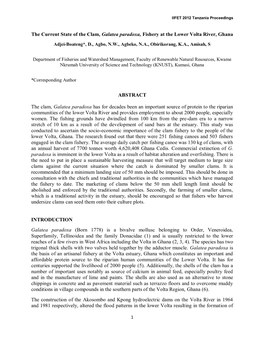 The Current State of the Clam, Galatea Paradoxa, Fishery at the Lower Volta River, Ghana