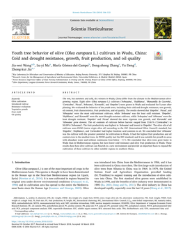 Youth Tree Behavior of Olive (Olea Europaea L.) Cultivars in Wudu, China: T Cold and Drought Resistance, Growth, Fruit Production, and Oil Quality