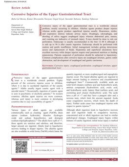 Corrosive Injuries of the Upper Gastrointestinal Tract Babu Lal Meena, Kumar Shwetanshu Narayan, Gopal Goyal, Surendar Sultania, Sandeep Nijhawan