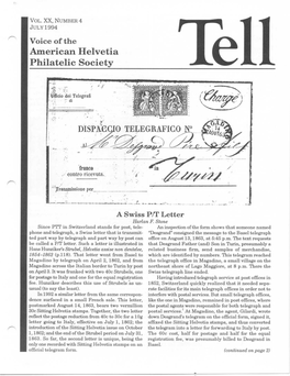 Voice of the American Helvetia Philatelic Society a Swiss P/T Letter