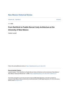 From Red Brick to Pueblo Revival: Early Architecture at the University of New Mexico