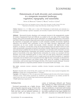 Determinants of Moth Diversity and Community in a Temperate Mountain Landscape: Vegetation, Topography, and Seasonality 1, 2 1 STEVEN A