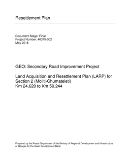 Secondary Road Improvement Project Land Acquisition and Resettlement