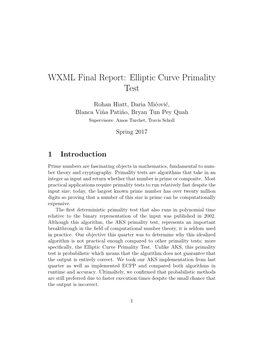 WXML Final Report: Elliptic Curve Primality Test