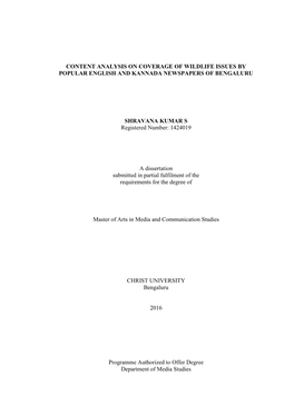 Content Analysis on Coverage of Wildlife Issues by Popular English and Kannada Newspapers of Bengaluru