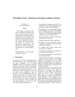 The Matrix Vote: Electing an All-Party Coalition Cabinet