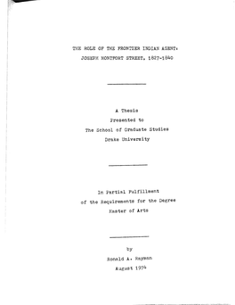 The Role of the Frontier Indian Agenti Joseph Montfort Street, 1827-1840