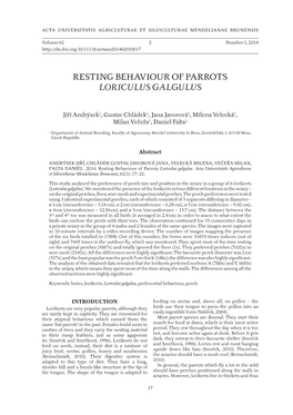 Resting Behaviour of Parrots Loriculus Galgulus